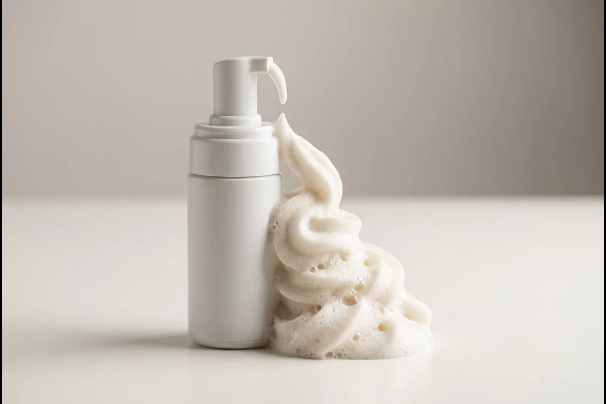 Minimalist white cosmetic foam pump dispenser bottle