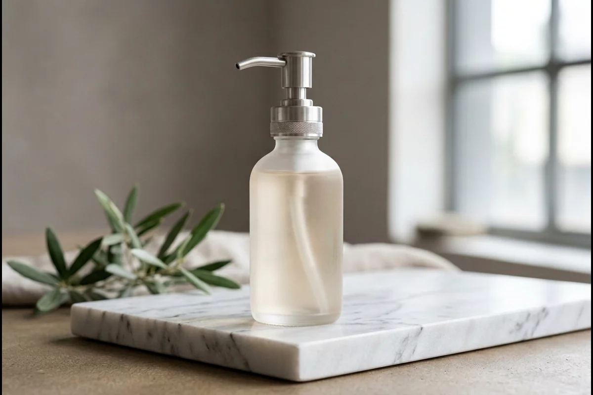 Refillable cosmetic glass bottle with mono-material pump mechanism