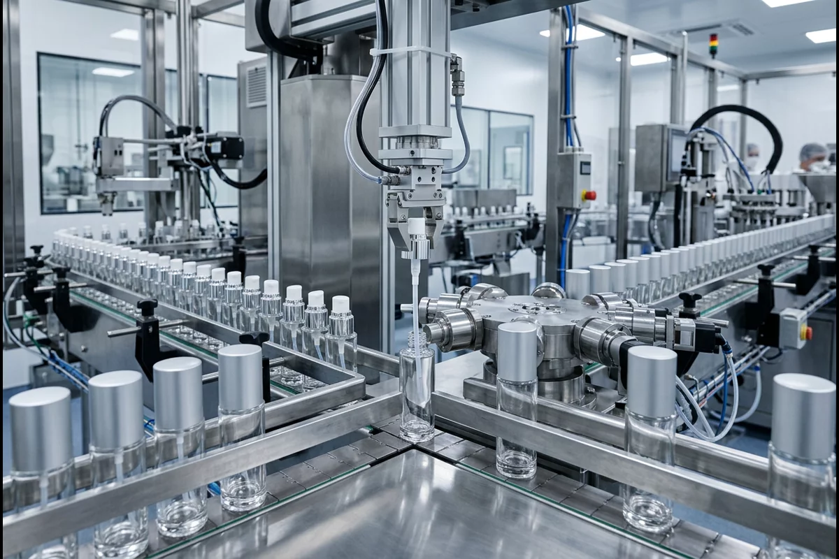 High-speed automated cosmetic bottle capping and packaging line