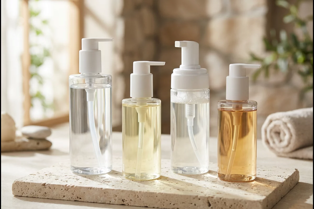 Cosmetic bottles fitted with mono-material polypropylene lotion pumps