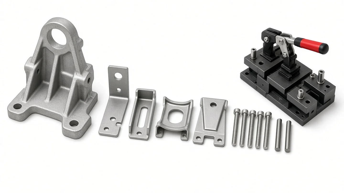 Integrated die-cast bracket compared with four stamped parts, six fasteners, two alignment pins, and a welding fixture.