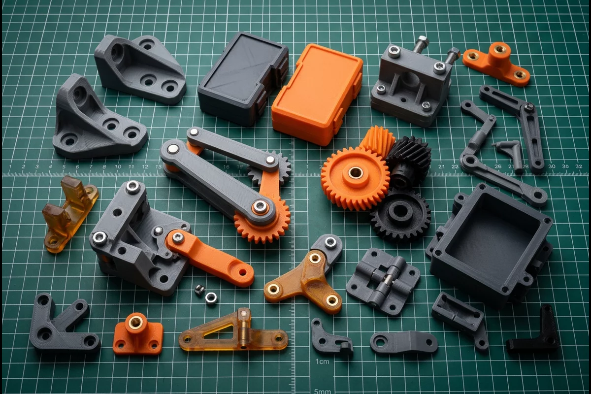 Iterative prototype parts arranged chronologically on cutting mat